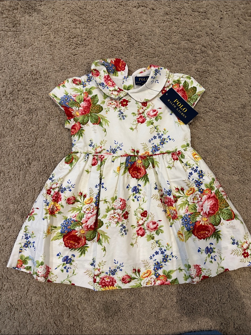 NWT Polo by Ralph Lauren White Floral Dress with Peter Pan Collar